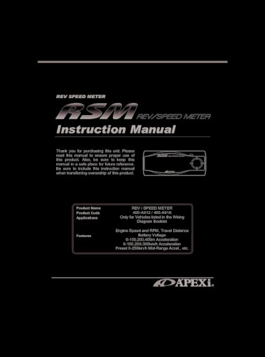 Rsm Rev Sd Meter Instructions, Apexi Rsm Wiring Manual Pdf
