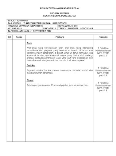 Pejabat Kewangan Negeri Perak Prosedur Tuntutan 3 2 0 Pastikan Borang Kenyataan Tuntutan Elaun Pertukaran Ke Luar Stesen Yang Betul Digunakan Dan Dokumen Sokongan Disertakan Pdf Document