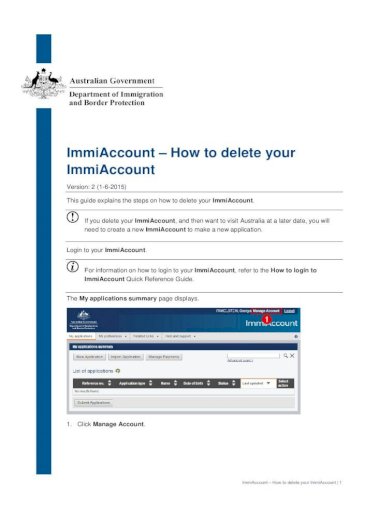 Avenue Menneskelige race kat ImmiAccount &acirc;&euro;&ldquo; How to delete your &nbsp; ImmiAccount  &acirc;&euro;&ldquo; How to delete your ImmiAccount - [PDF Document]