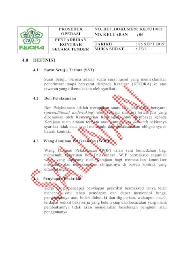 Objektif Skop Rujukan Iso Ut 002 Pentadbiran Kontrak Ø¢ Surat Setuju Terima Adalah Suatu Surat Pdf Document
