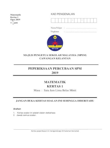 Peperiksaan Percubaan Spm 2019 Matematik Kelantan Wallpaper