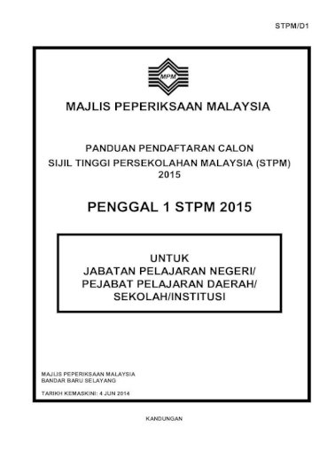 Penggal 1 Stpm 2015 Baharu Jadual Waktu 140614 Majlis Peperiksaan Malaysia Kandungan Bandar Baru Pdf Document