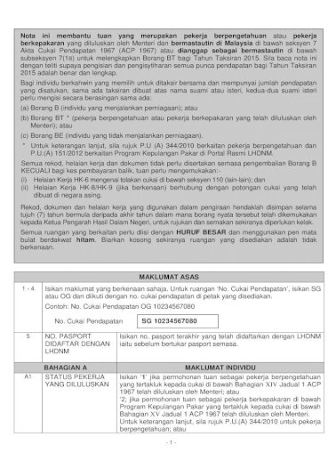 Nota Penerangan Bt 2015 B Untuk Melengkapkan Borang Bt Bagi Tahun Taksiran 2015 Sila Baca Nota Ini Pdf Document