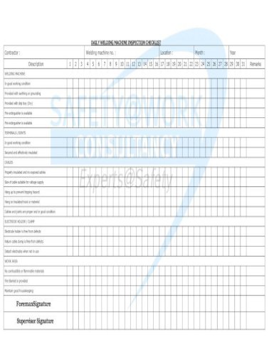 Daily Welding Machine Inspection Checklist Pdf Document