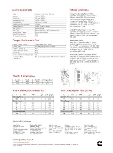 Cummins Nta855 G4 Specifications Sheet Pdf Document