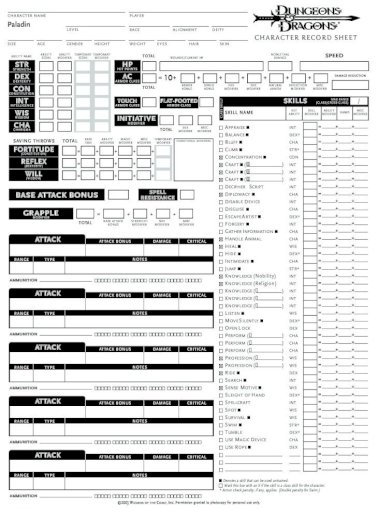 D D 3 5 Character Sheet Paladin Pdf Document