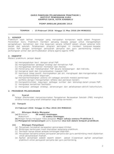 2 Panduan Ringkas Pelaksanaan Praktikum Fasa 1 Guru Pembimbing Pismp Jan 2014 29116 2 Doc Document